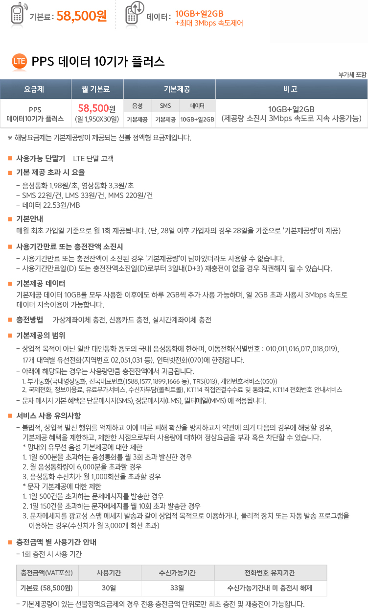 PPS 데이터 10기가 플러스